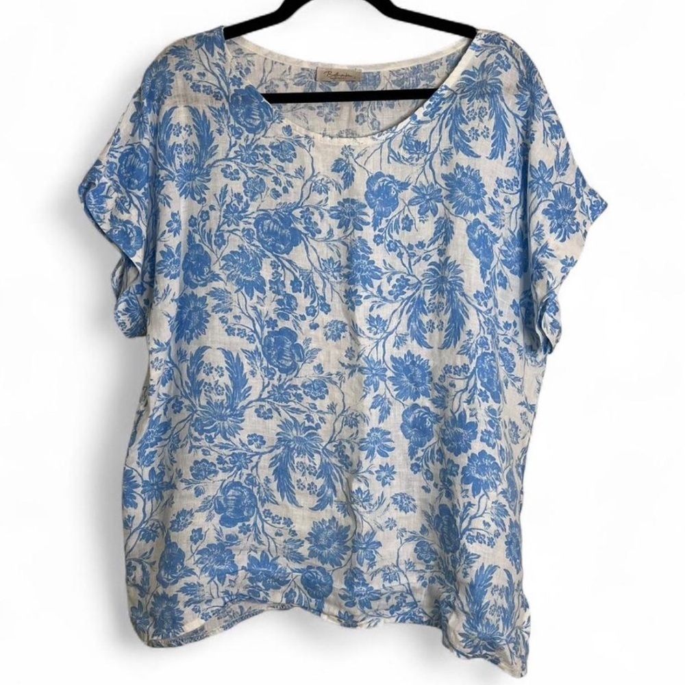 Floral Blue and White Women's Blouse